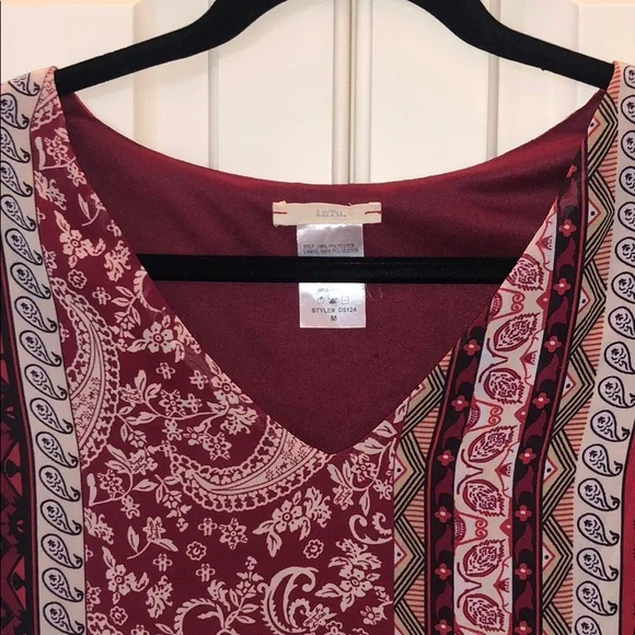 Boho Paisley Red Tunic Short  Dress Medium - Picture 5 of 6